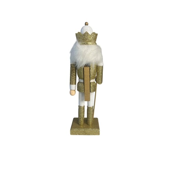 Nutcracker Figurine Gold White Glitter Wooden Christmas Decoration New - Picture 2 of 4